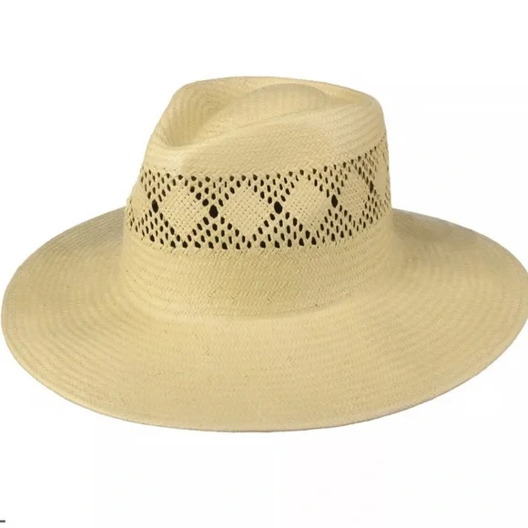 Brixton Natural Straw Wide-Brim Fedora Hat - Picture 3 of 7